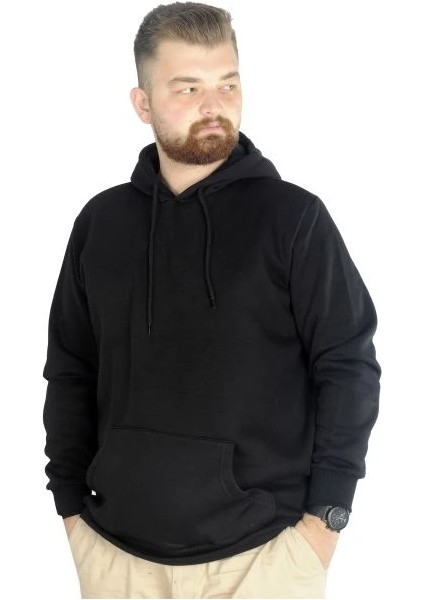 Erkek Sweatshirt Kapşonlu Kanguru Pocket Basic 20562 Siyah