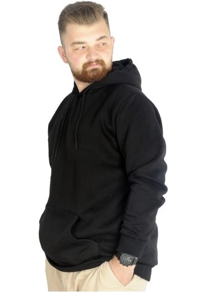 Erkek Sweatshirt Kapşonlu Kanguru Pocket Basic 20562 Siyah