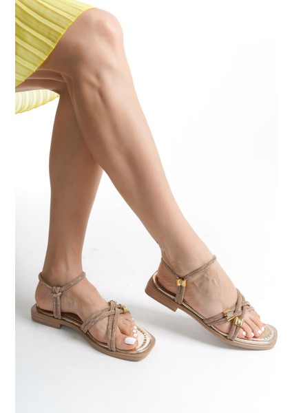 ARTI ARTI AYAKKABI MİA026-1552 Kadın Altın Taşlı Abiye Günlük-Düğün-Eğlence-Tatil Terliği modelleri