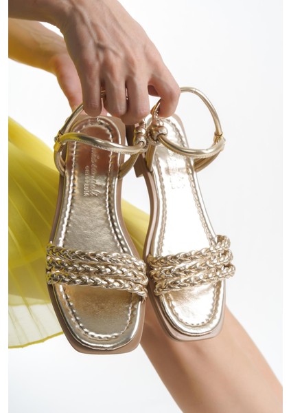 ARTI ARTI AYAKKABI MİA026-1550 Kadın El Örgülü Altın Abiye Günlük-Düğün-Eğlence-Tatil Terliği fiyatları