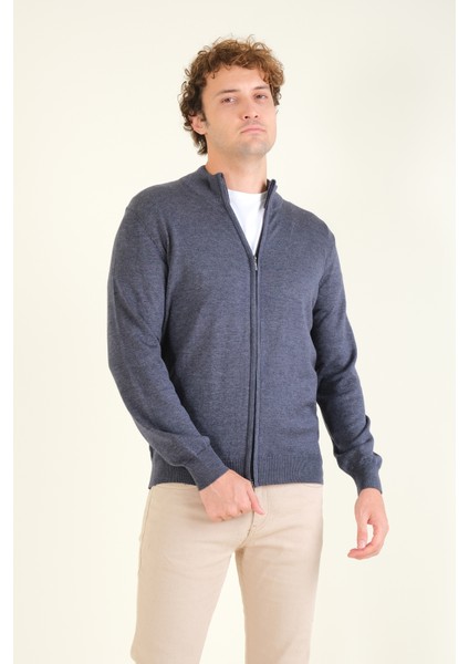 Erkek Dik Yaka Fermuarlı Hırka Indigo fiyatları