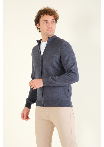 Erkek Dik Yaka Fermuarlı Hırka Indigo fırsatları