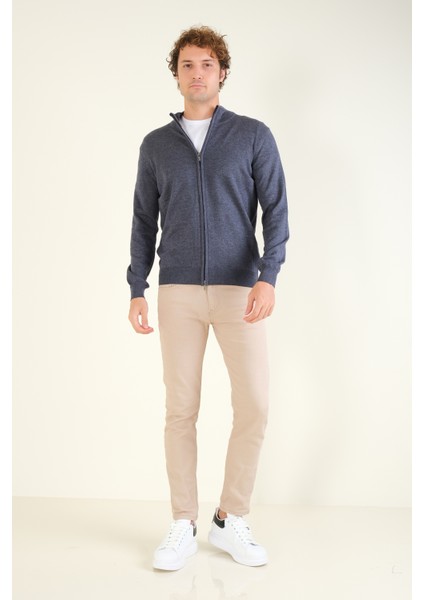 Erkek Dik Yaka Fermuarlı Hırka Indigo indirimleri