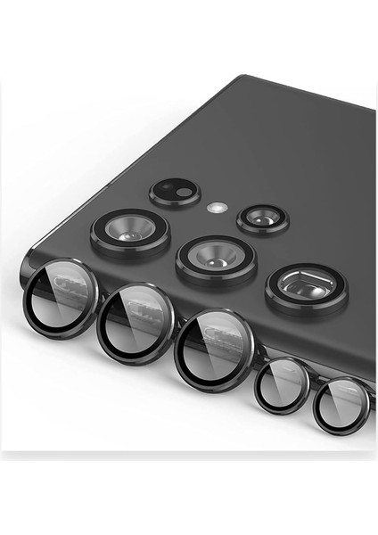 Galaxy S23 İçin Kamera Lens Koruyucuları Metal Siyah Renk Temperli Cam Çizilmez Bağımsız Kamera Koruyucu
