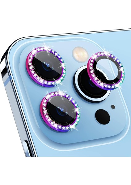 iPhone 13 Pro-iPhone 13 Pro Max Elmas Taşlı Lens Koruyucu Premium Kalite ve Görünüm3'lü Set Multicolor