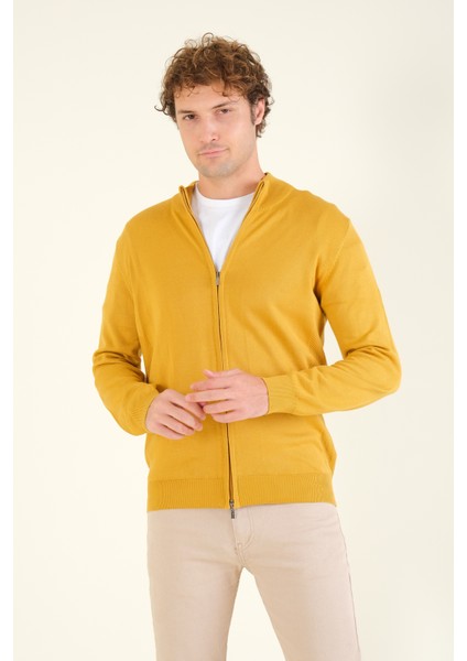 Erkek Dik Yaka Fermuarlı Hırka Hardal fırsatları