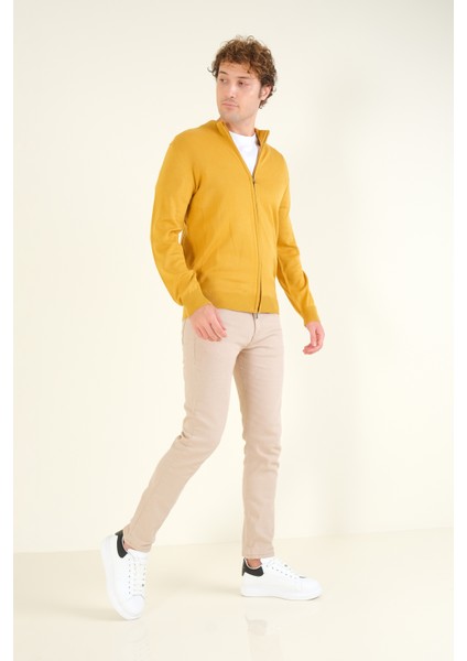 Erkek Dik Yaka Fermuarlı Hırka Hardal indirimleri