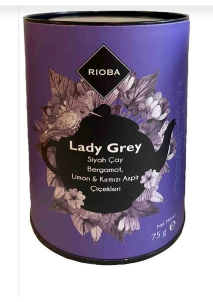 Lady Grey Siyah Çay Bergamot Limon Kırmızı Aspir Çiçekleri 75 G