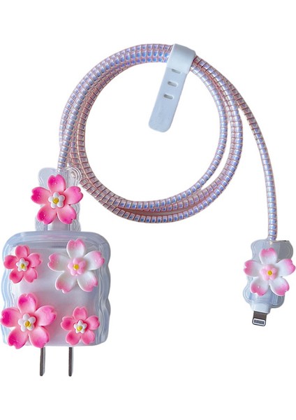 Figürlü Kore Moda Apple iPhone Uyumlu Adaptör & Kablo Koruyucu 5'li Set