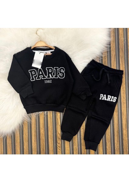 Özel Tasarım Bisiklet Yaka Paris Baskılı Yeni Koleksiyon Modern Kız Çocuk Eşofman Takımı