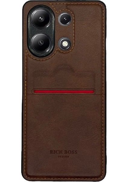 Redmi Note 13 4G Kartlıklı Rich Boss Lüx Deri Kılıf Koyu Kahverengi