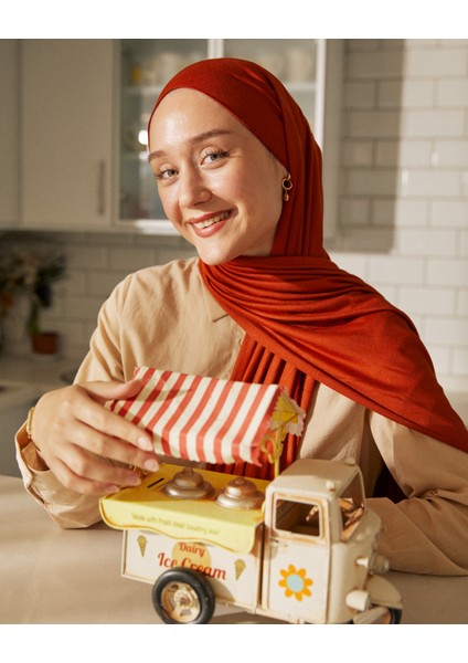 Kadın Tesettür Kiremit Penye Şal