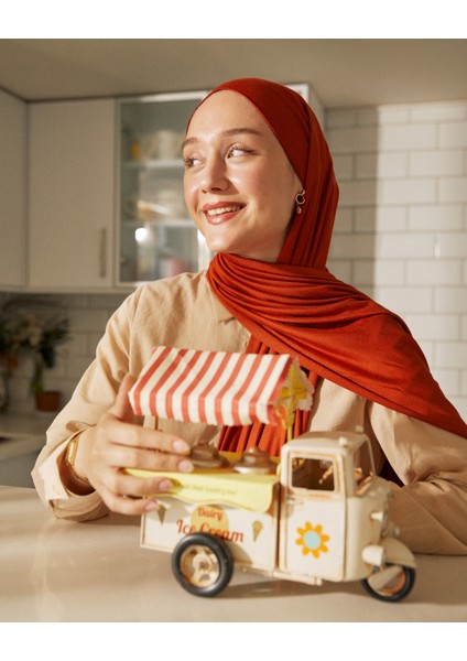 Kadın Tesettür Kiremit Penye Şal modelleri