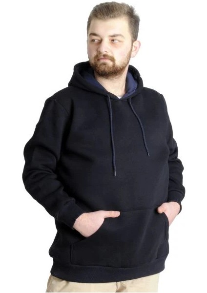 Erkek Sweatshirt Kapşon Pocket Basic 20562 Lacivert