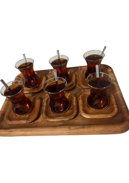 Lüks Çay Tepsisi ve 6 Tane Çay Tabağı Takımı