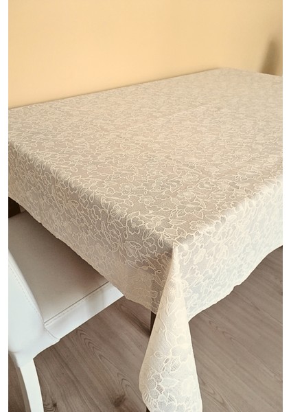 Dantel Motifli Muşamba Masa Örtüsü 140 x 180 cm - Krem Renk-Çiçek