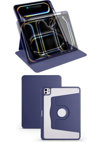 iPad Pro 11 M4 2024 Uyumlu Kapaklı Kılıf Kalem Bölmeli Dönebilen Yatay Dikey Standlı Akıllı Kapak