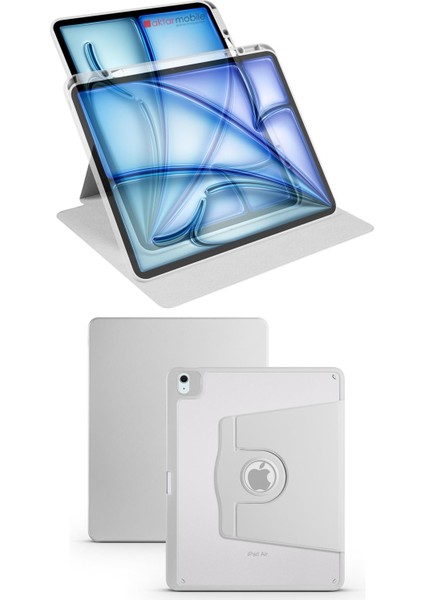 iPad Air 13 M2 2024 Uyumlu Kapaklı Kılıf Kalem Bölmeli Dönebilen Yatay Dikey Standlı Akıllı Kapak