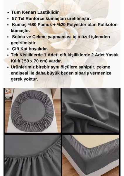 Lila Moon Gül Kurusu Renkli Pamuklu Ranforce Kumaştantek/Çift Kişilik Fitted Lastikli Çarşaf Takımı