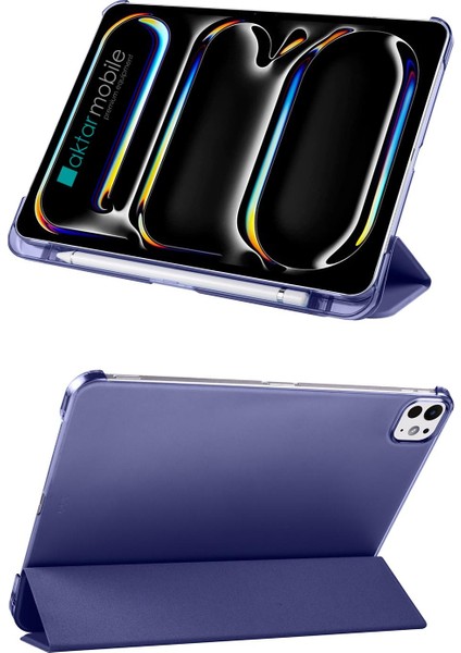 iPad Pro 11 M4 2024 Uyumlu Kapaklı Kılıf Kalem Bölmeli Standlı Flip Smart Akıllı Kapak Uyku Modlu