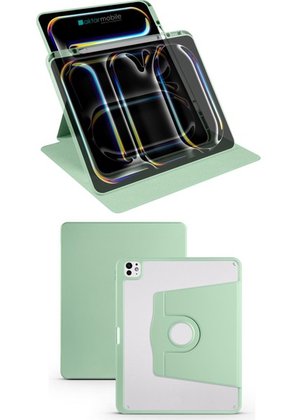 iPad Pro 13 M4 2024 Uyumlu Kapaklı Kılıf Kalem Bölmeli Dönebilen Yatay Dikey Standlı Akıllı Kapak