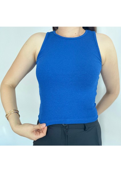 Kadın Saks Mavisi Basic Fitilli Atlet