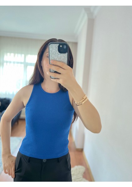 Kadın Saks Mavisi Basic Fitilli Atlet
