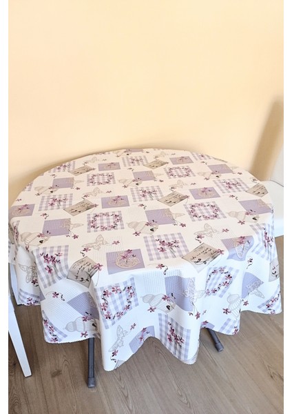Altı Astarlı Yuvarlak Muşamba Masa Örtüsü - 140 cm Çap - ELG10