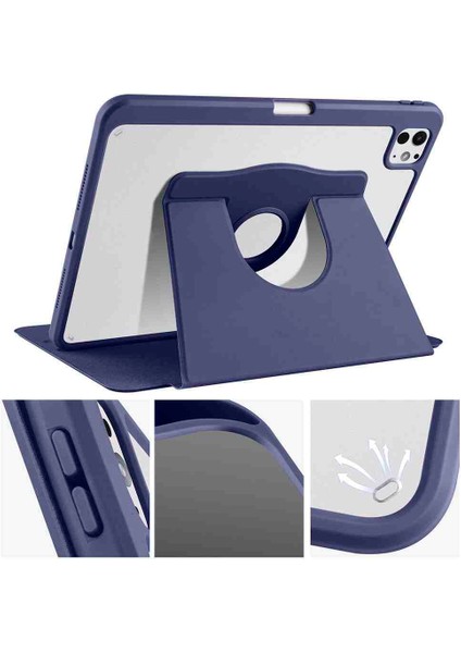 Apple Ipad Pro 11INÇ M4 2024 Için Kalem Bölmeli 360 Dönebilen Case A2836 A2837 A3006 modelleri