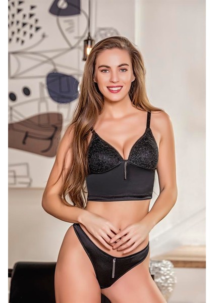 Simli Bralet ve String Takım Siyah (MGP31562)