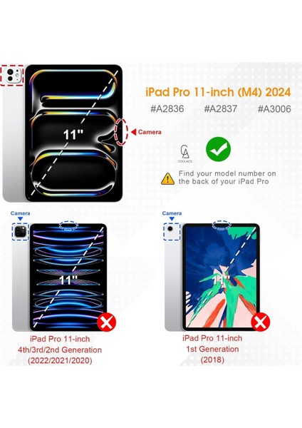 Apple iPad Pro 11 2024 M4 Uyumlu A2836 A2837 Dönebilen Tablet Kılıfı + Ekran Koruyucu + Tablet Kalem