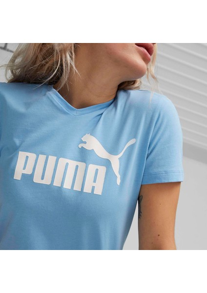 Kadın Mavi Puma Ess V-Neck Tee Mavi Kadın T-Shirt