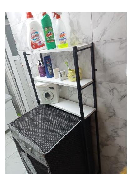 Çamaşır Makinesi ve Klozet Üstü Düzenleyici Raf Banyo Dolabı Rafı Makine Üstü 3 Raflı Banyo Düzenleyici