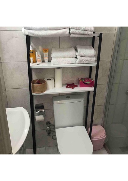 Çamaşır Makinesi ve Klozet Üstü Düzenleyici Raf Banyo Dolabı Rafı Makine Üstü 3 Raflı Banyo Düzenleyici