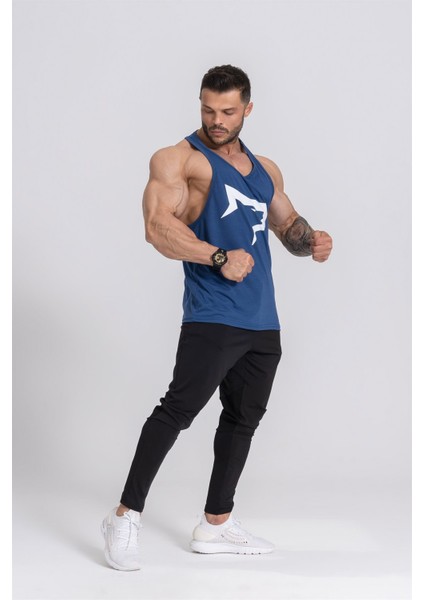 Erkek Spor Atleti | Stringer | Workout Tanktop | Indigo | Wolf Serisi