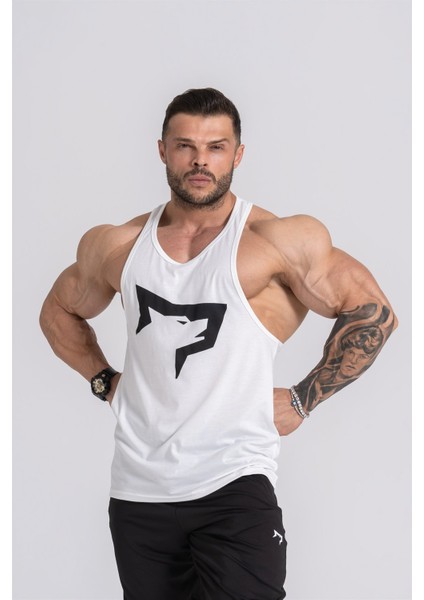 Erkek Spor Atleti | Stringer | Workout Tanktop | Krem | Wolf Serisi