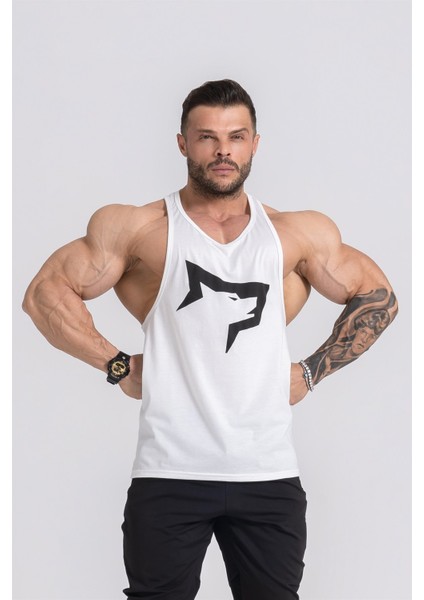 Erkek Spor Atleti | Stringer | Workout Tanktop | Krem | Wolf Serisi