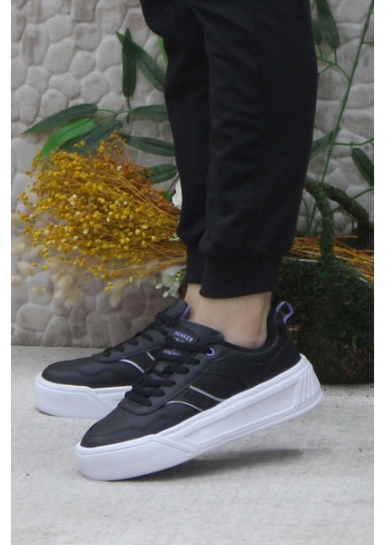 Adexa Pu W Siyah Beyaz Hafif Rahat Orijinal Ürün Sneaker Kadın Ayakkabı