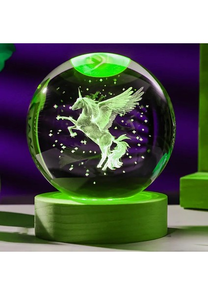 Büyük Boy Işıklı Ahşap Kaideli Kanatlı At Temalı Cam Küre 8cm fiyatları