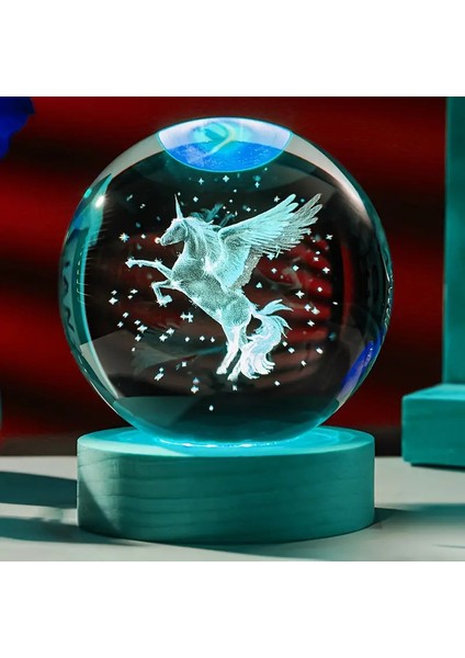Büyük Boy Işıklı Ahşap Kaideli Kanatlı At Temalı Cam Küre 8cm fırsatları
