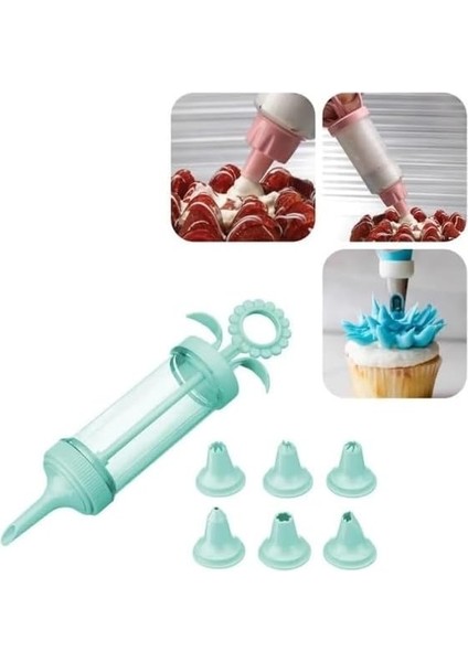 7 Başlıklı Akrilik Krema ve Bisküvi Pompası, Krema Pompası, Pasta Kreması Için Şekillendirici Başlıklar