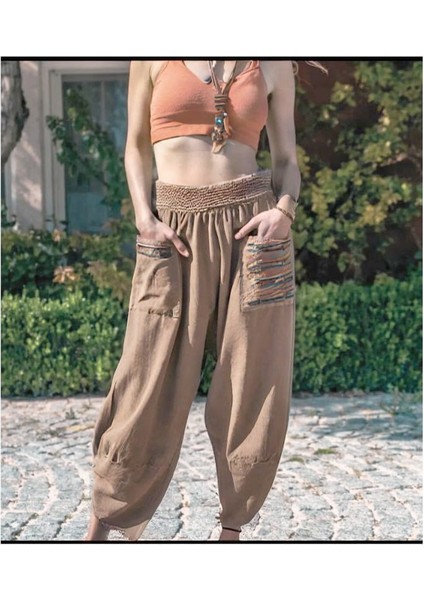 Nakışlı Pamuk Keten Dokuma Şalvar Pantolon-Bohem Style-Yoga