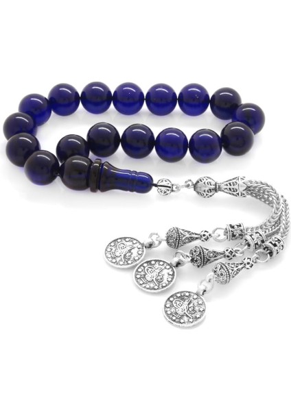 Kararmaz Metal Mecidiye Püsküllü Lacivert Sıkma Kehribar Efe Tesbih