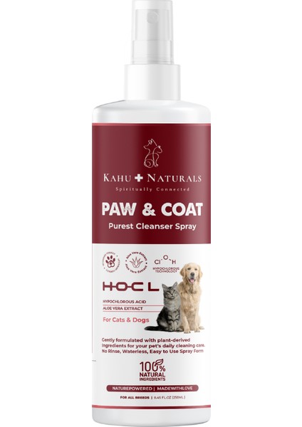 Paw&coat Vücut ve Pati Temizleme Spreyi %100 Doğal Günlük Temizlik ve Bakım 250 ml