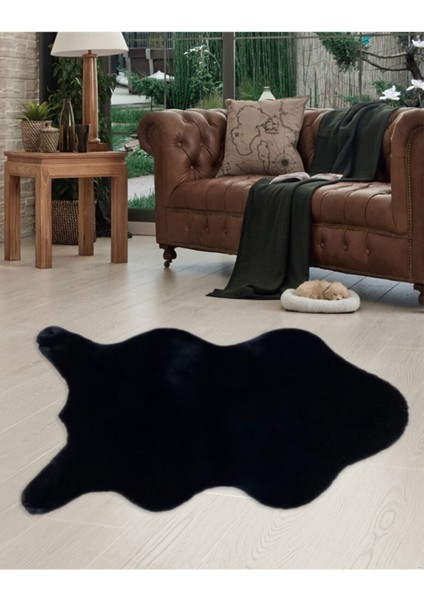 Siyah Kaymaz Taban Makinada Yıkanabilir Halı Dekoratif Peluş Yumuşak Post Halı