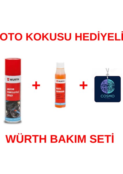 Hızlı Motor Temizleme Cilası 500ML + Würth Cam Sabunu 32ML + Oto Kokusu