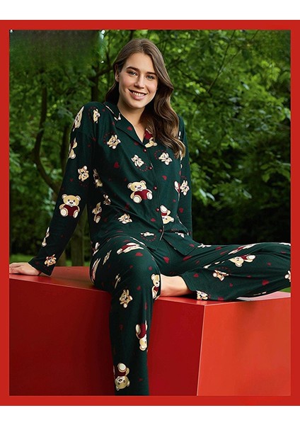 Kadın Süet Önden Düğmeli Likralı Pijama Takımı 9 - 1 Adet