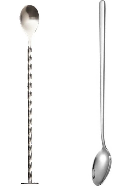 Kokteyl Kaşık Seti 2li Tokmaklı Bar Kaşığı ve Düz Bar Kaşığı Kokteyl Kaşığı Seti Kokteyl Karıştırıcı