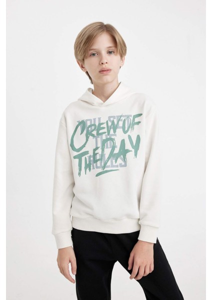 Erkek Çocuk Baskılı Kapüşonlu Sweatshirt C9801A824WN