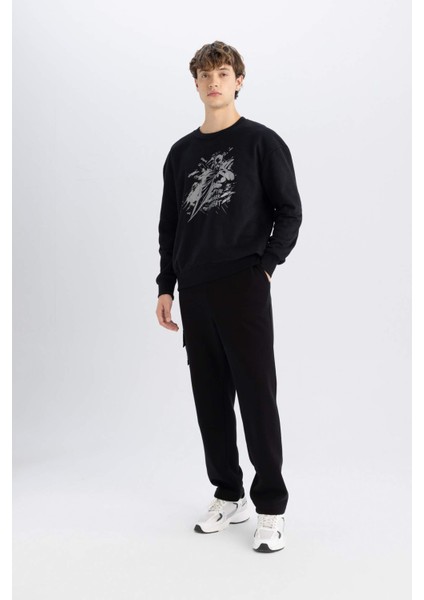 Batman Boxy Fit Bisiklet Yaka Baskılı Kalın Sweatshirt C6531AX24AU